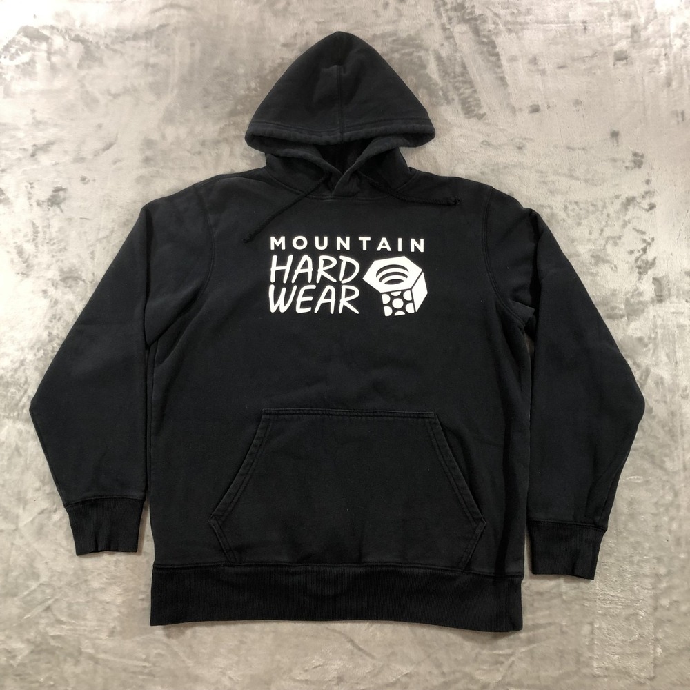 Mountain Hardwear Hoodie Mens Medium Black Logo Graphic Fleece Sweatshirt